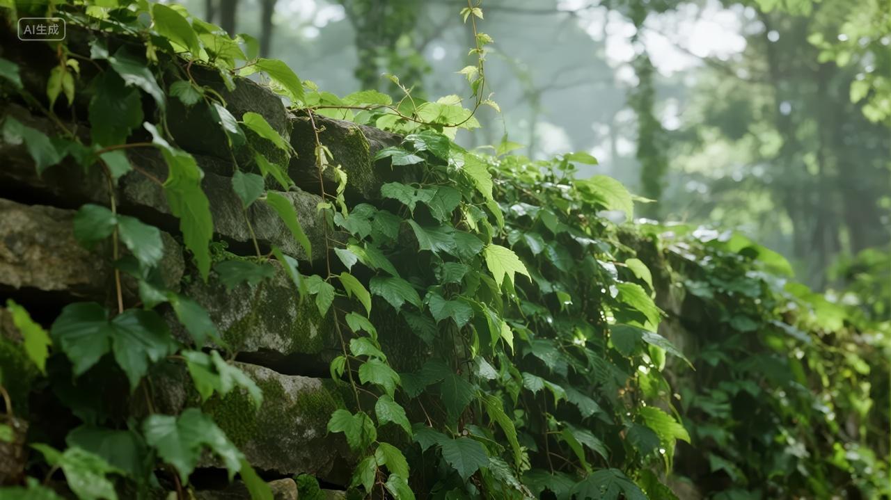 爬山虎绿植墙壁夏季生命力自然背景图