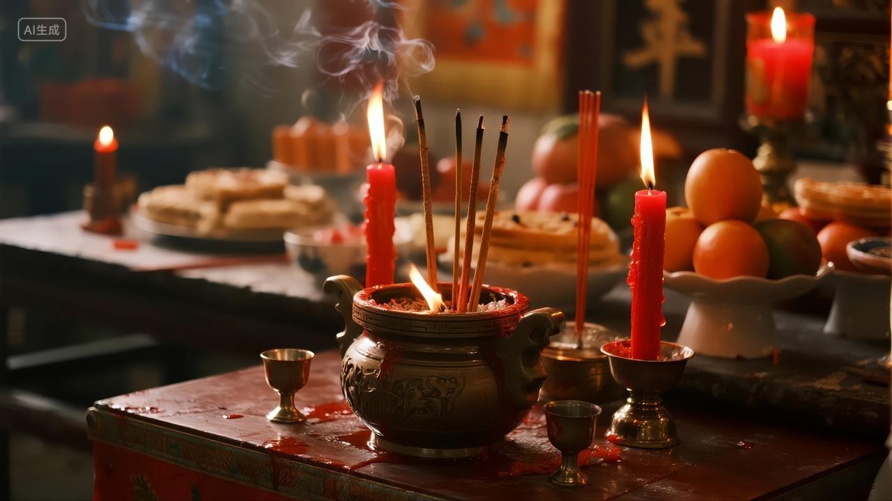 中元节祭祖祭祀传统习俗文化供品背景图