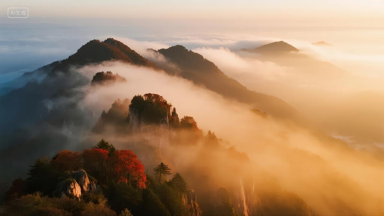 立秋节气日出云海山脉励志企业文化背景