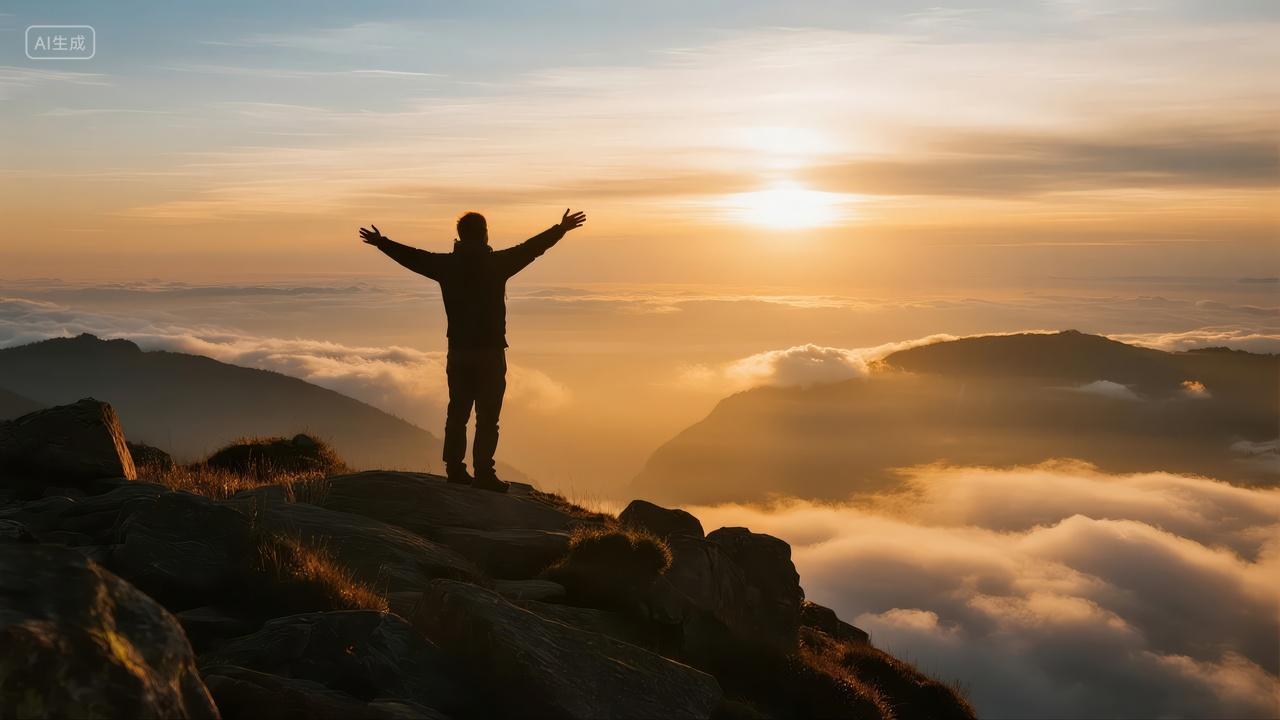 建军节登山成功挑战巅峰励志企业年会背景