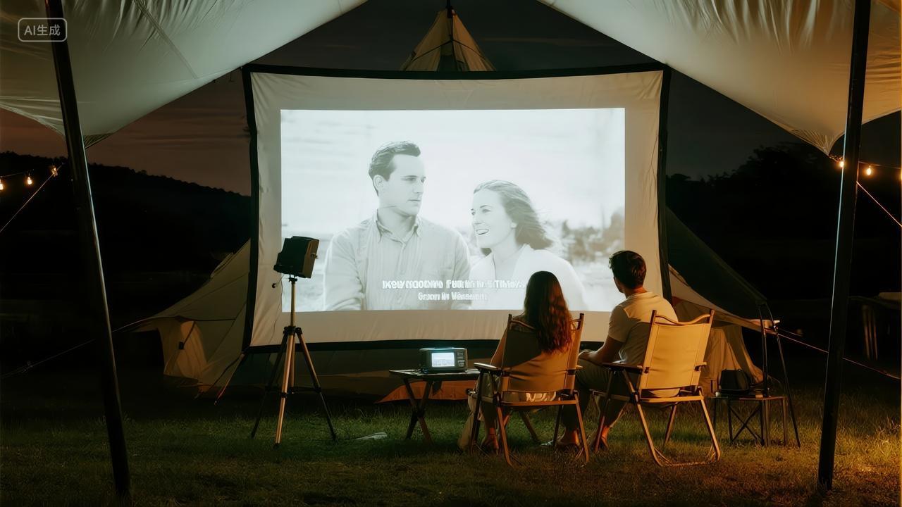 中秋节家庭露营看电影温馨亲子之夜背景