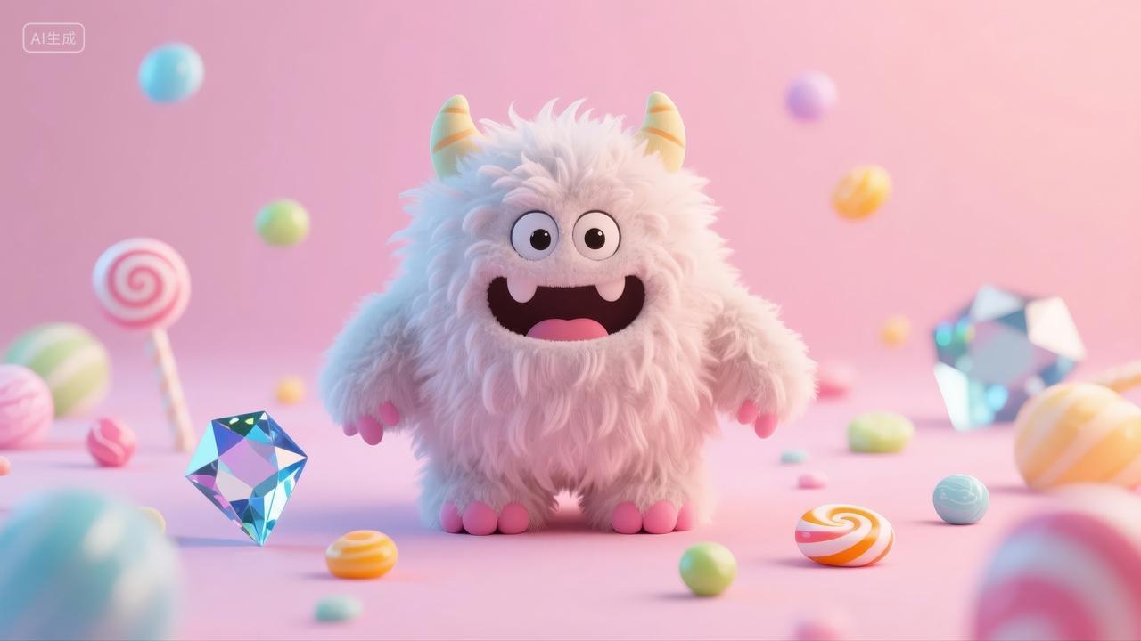 万圣节可爱毛绒小怪兽糖果卡通IP背景图