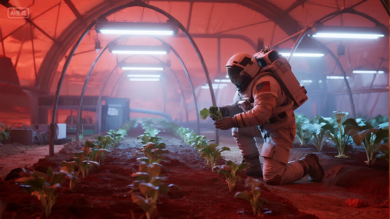 未来科技太空探索宇航员火星种植生活背景