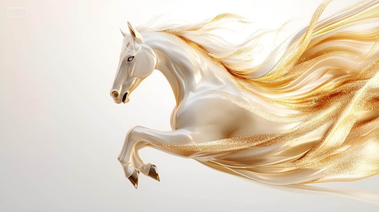 金色书法笔触构成的马头形象马年大吉