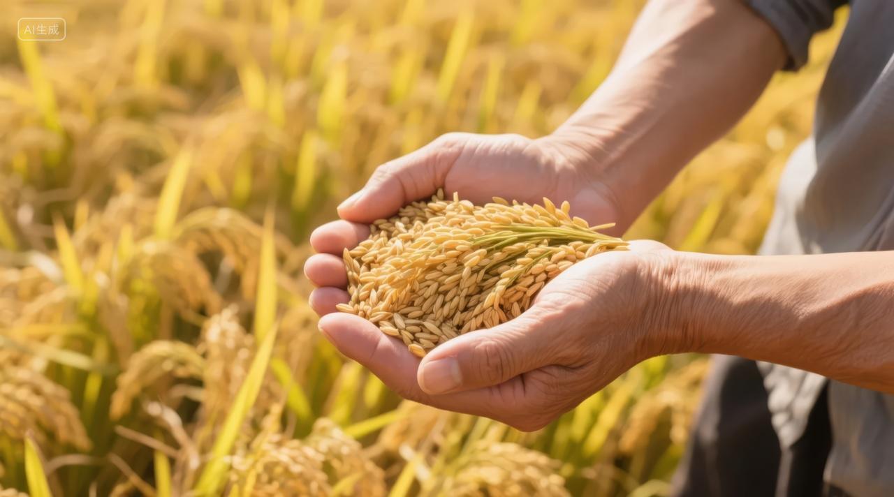 立秋节气中秋节农业丰收手捧稻谷背景图