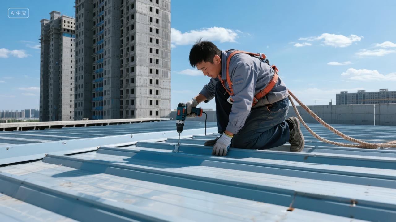 大暑节气建筑工人高空作业施工安全背景
