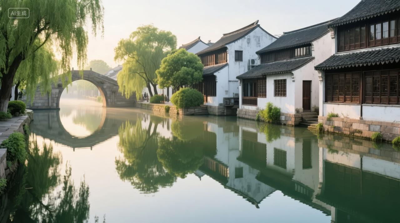 立秋节气江南水乡古镇旅游风背景