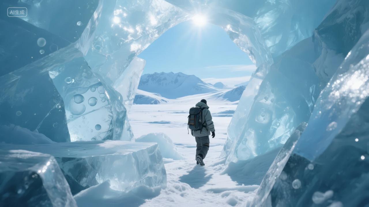 科幻探险冰洞宇航员探索未知场景背景
