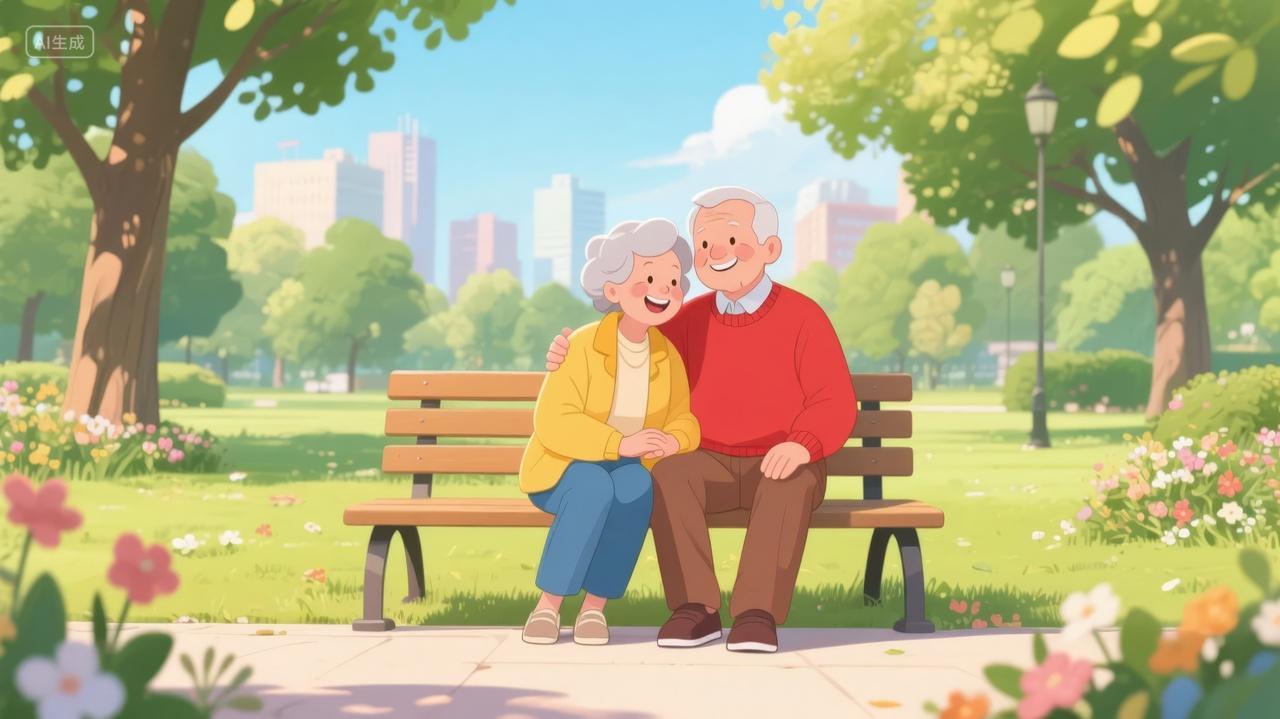 重阳节七夕节老夫妻恩爱陪伴养老插画背景