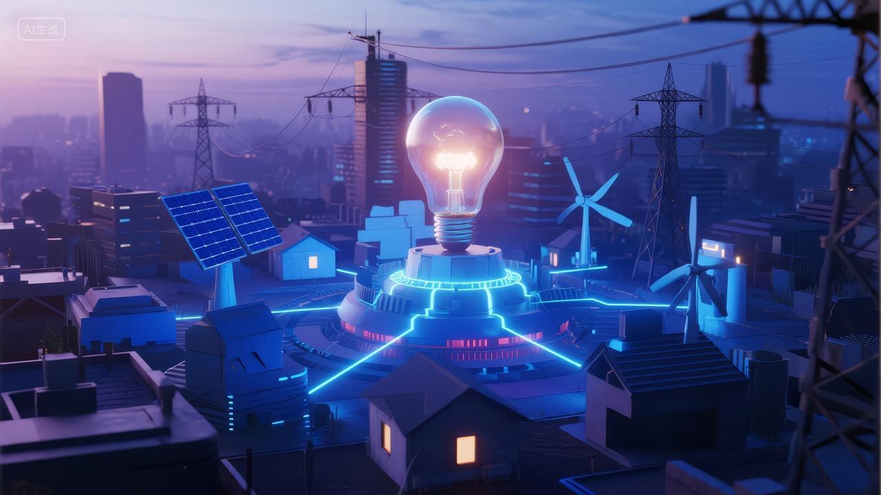未来智慧城市电网新能源科技概念背景图