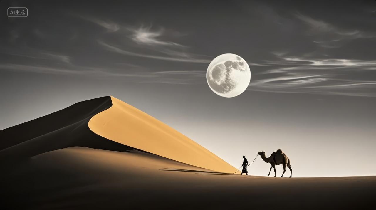 中秋节沙漠骆驼月夜丝绸之路旅行背景图