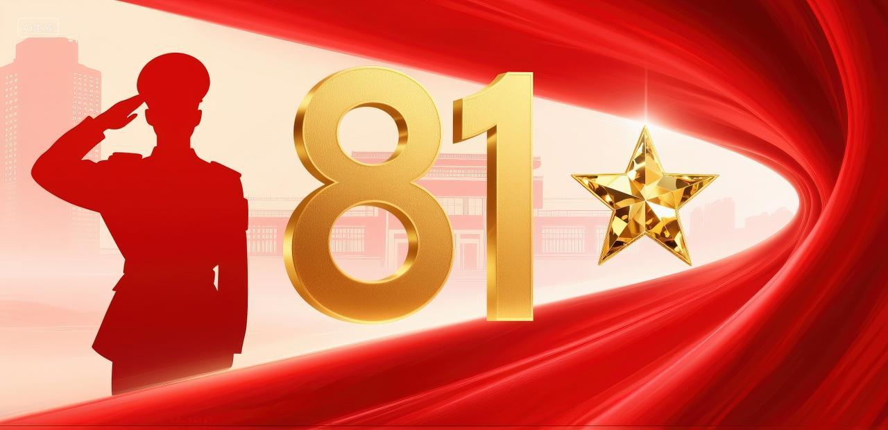 军人敬礼剪影八一建军节飘带81红色党建文化宣传海报背景