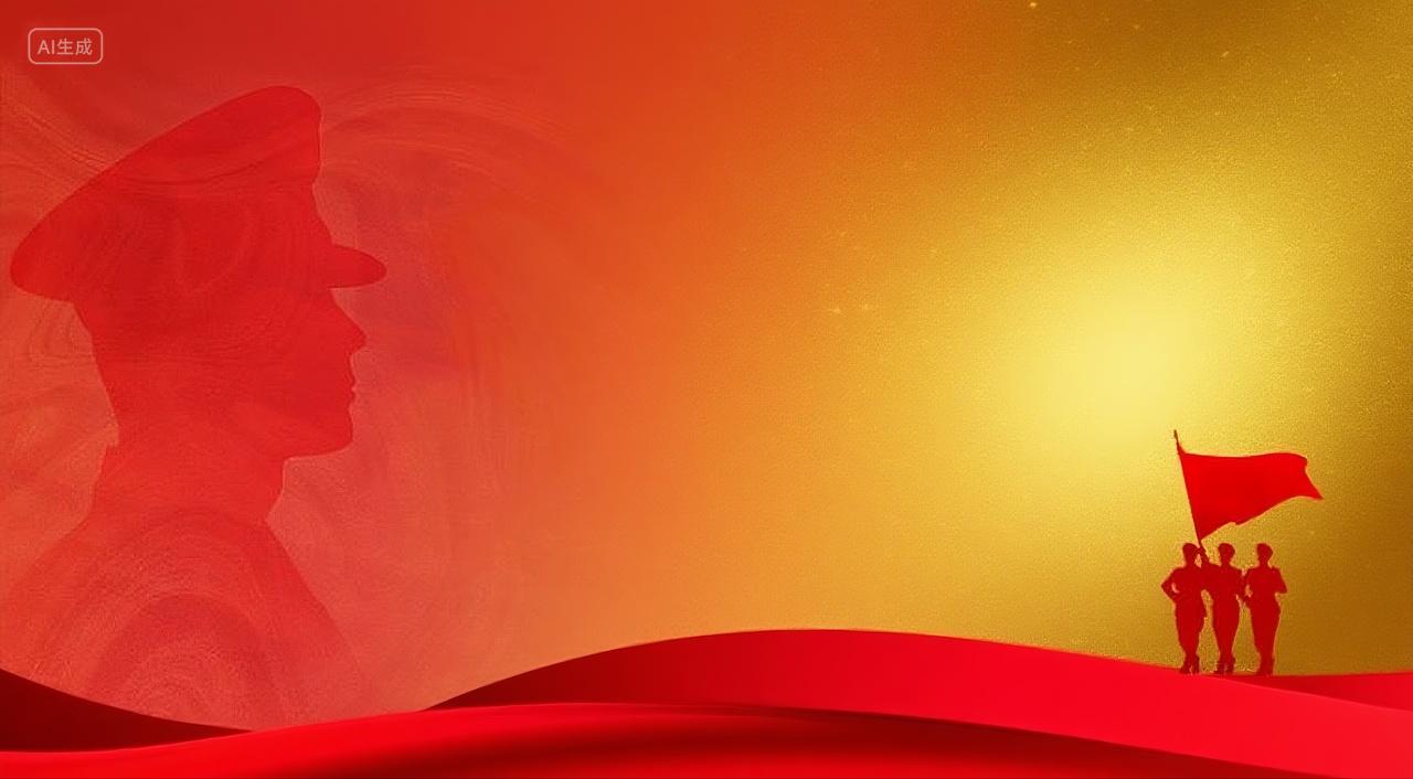 八一建军节军人剪影红金色党政风背景