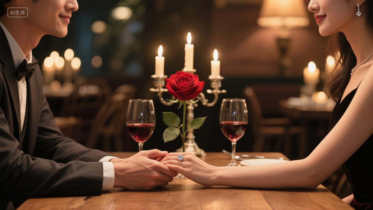 七夕节情侣烛光晚餐约会浪漫生活场景