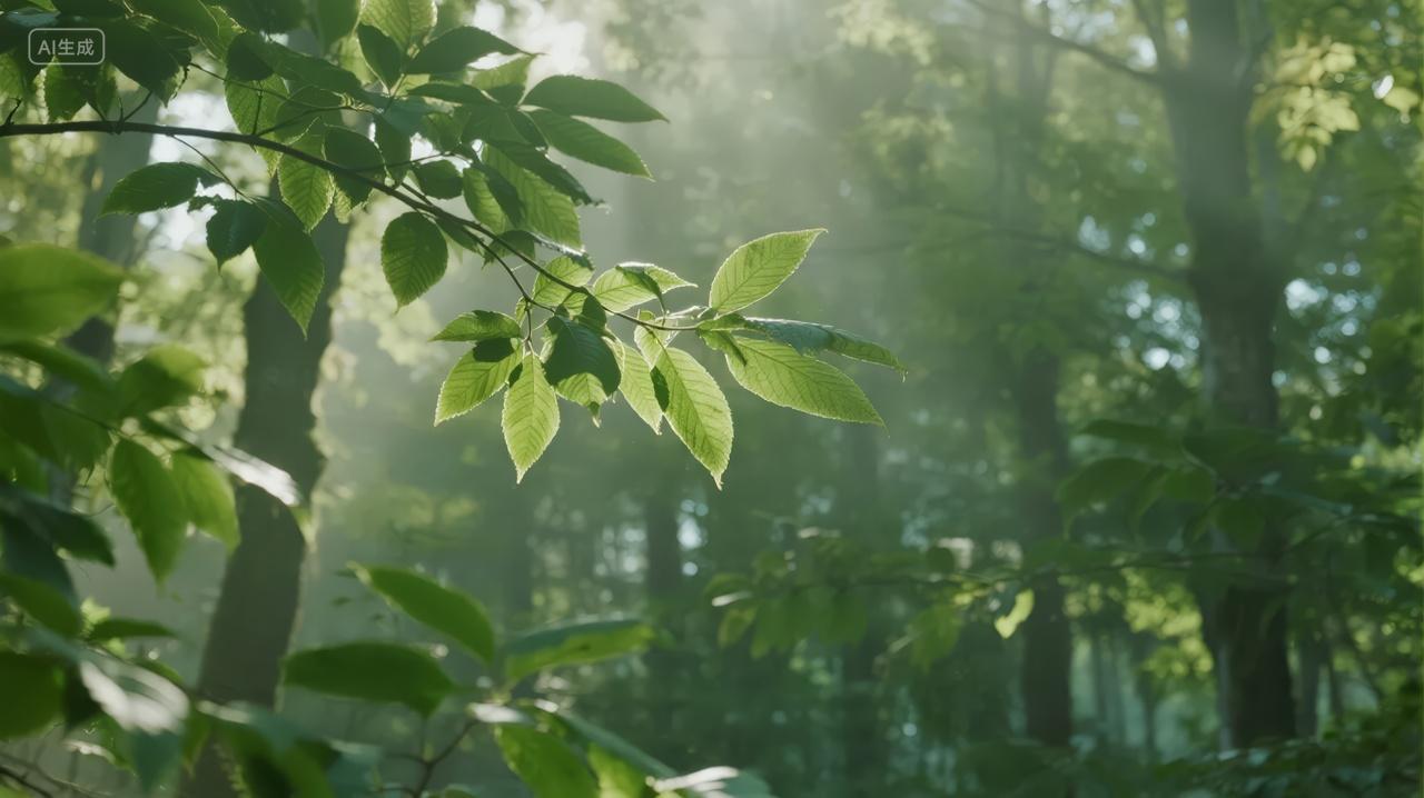 小暑节气森林阳光穿透绿叶治愈希望背景
