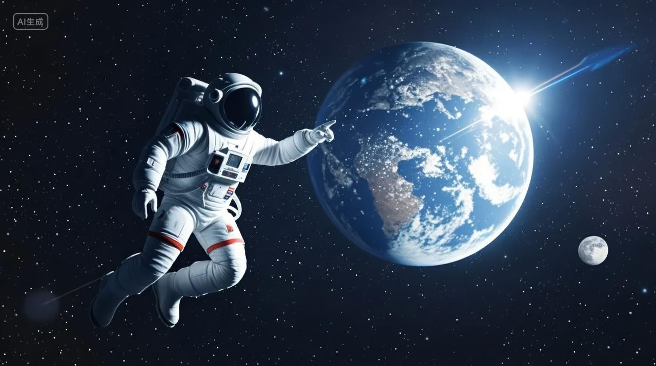 建军节宇航员触摸地球太空探索科技背景