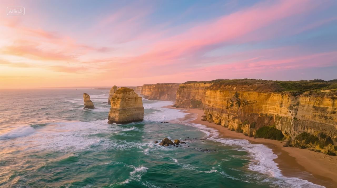 国庆节澳洲十二门徒岩海岸风光旅游背景