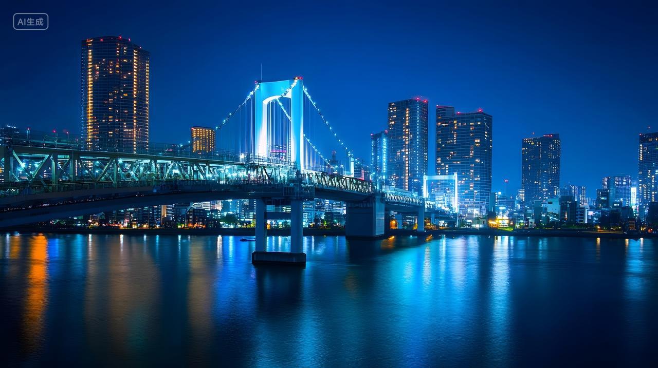水面倒影的城市夜景