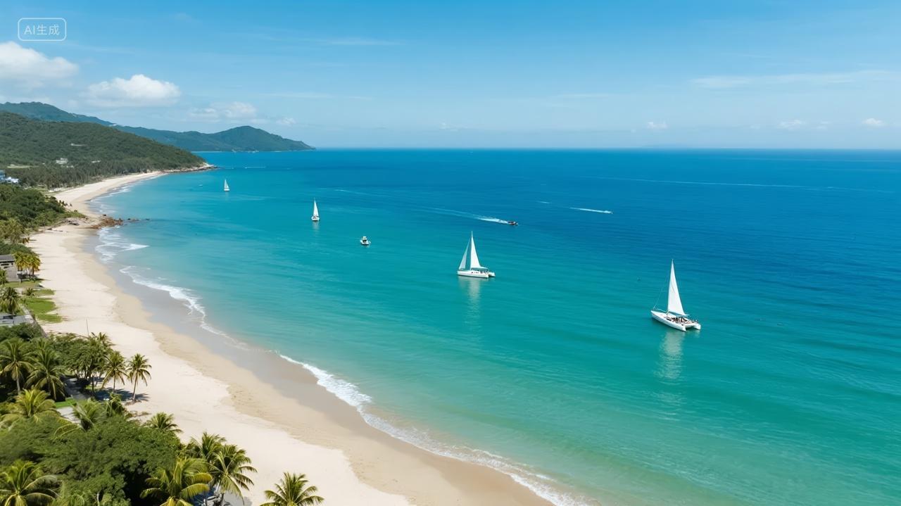小暑节气海滩帆船度假旅游航拍风景背景