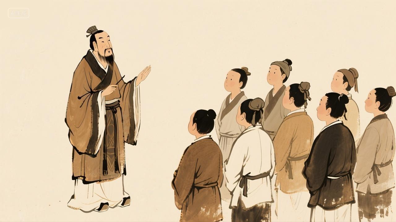 水墨古风孔子传道受业场景插画