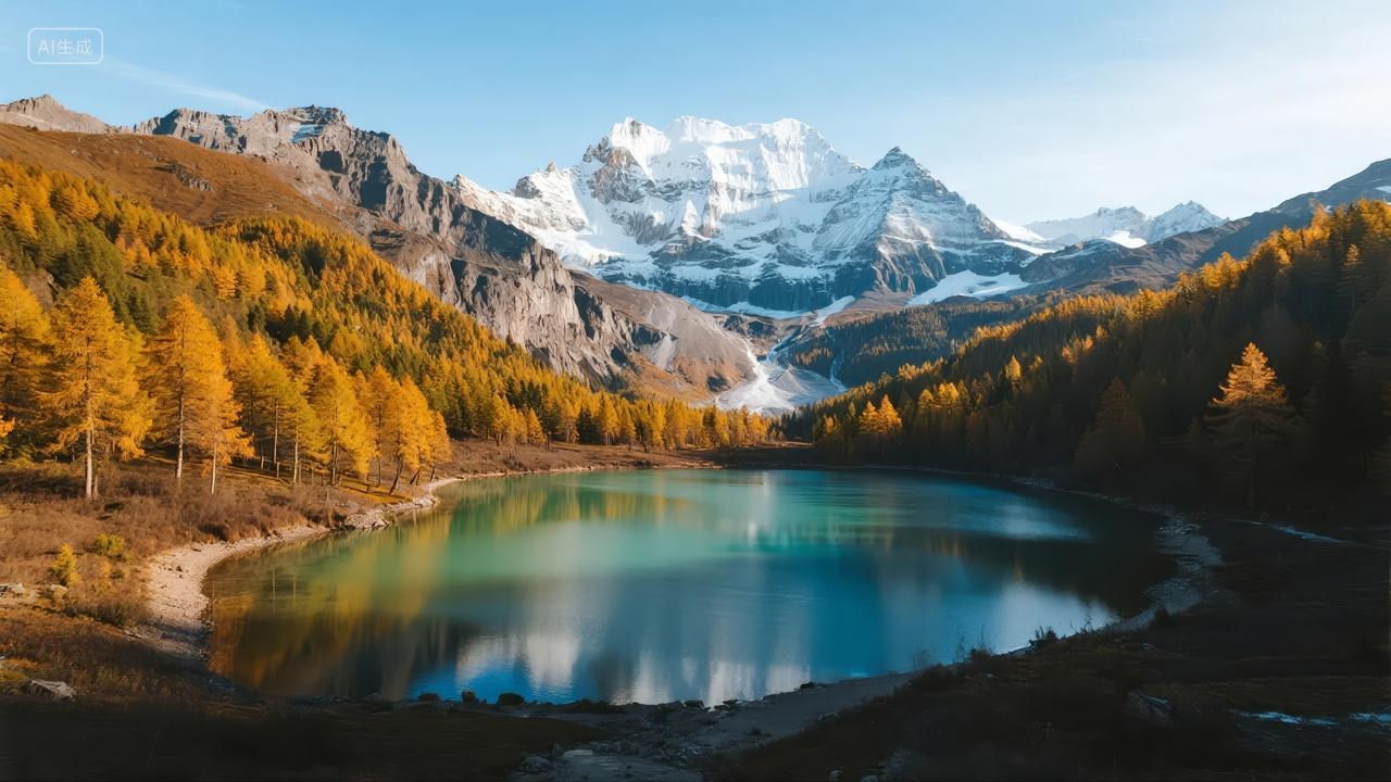 四川稻城亚丁雪山圣湖秋色旅游风光背景