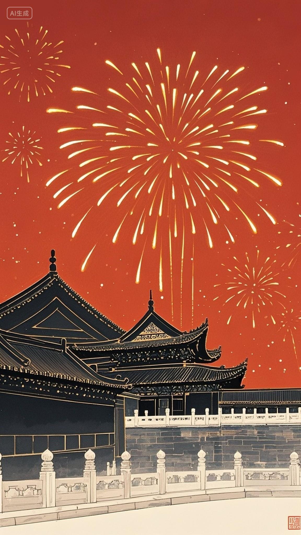 中式美学北京故宫建筑场景插画