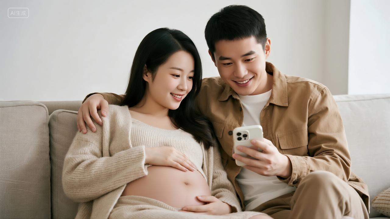 母亲节孕妇夫妻居家温情期待生活背景图