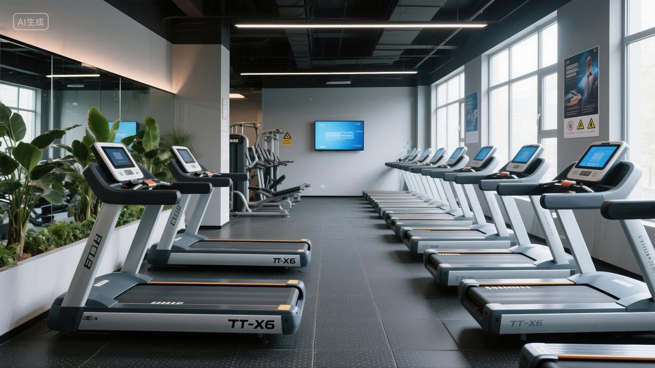 健身房跑步机有氧运动健康生活方式背景