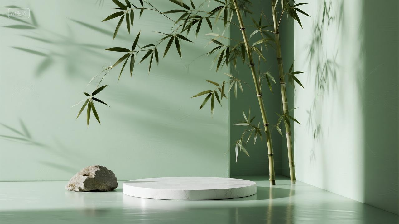 新中式产品展台竹子禅意护肤品背景图