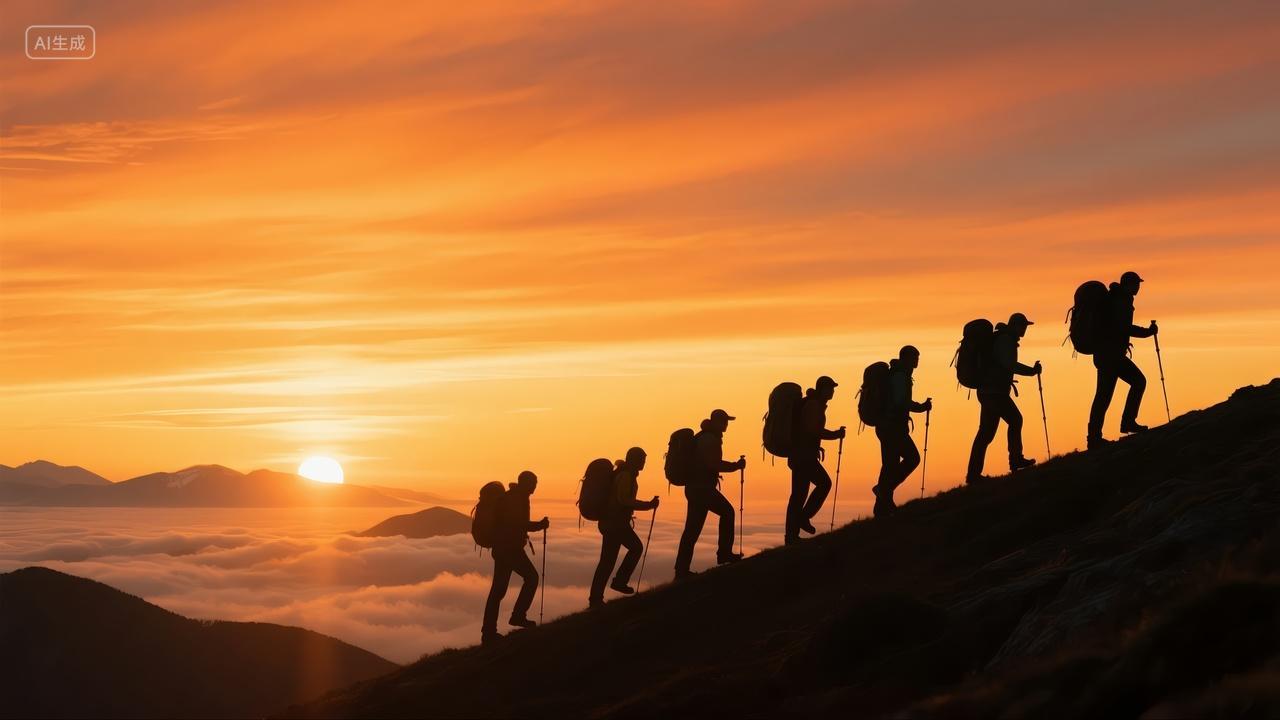 企业文化团队建设登山挑战成功励志背景