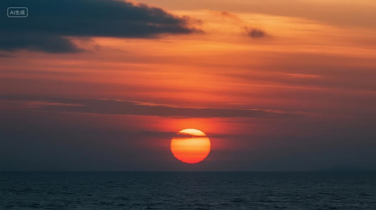 海上日落黄昏壮丽风景治愈系旅行背景
