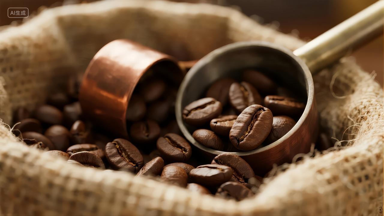 咖啡豆麻袋勺子原料烘焙餐饮行业背景