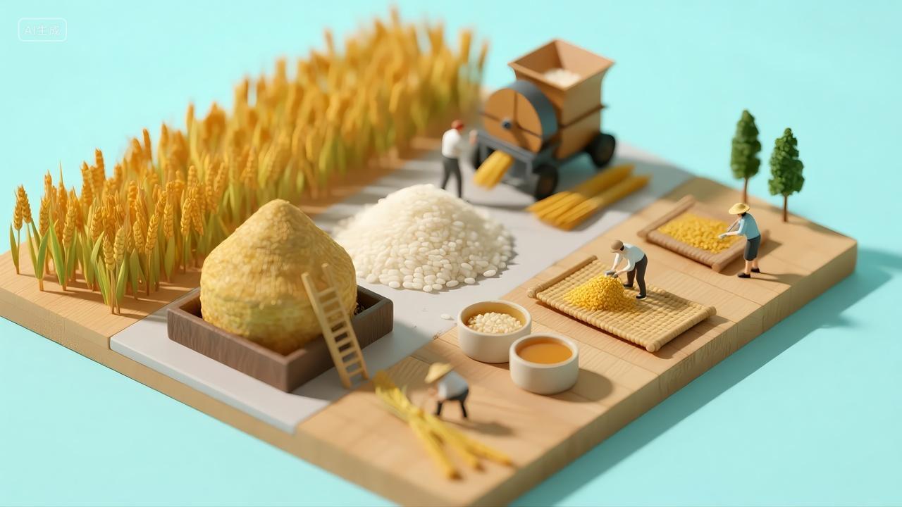 粮食日农业微缩景观插画丰收创意背景图