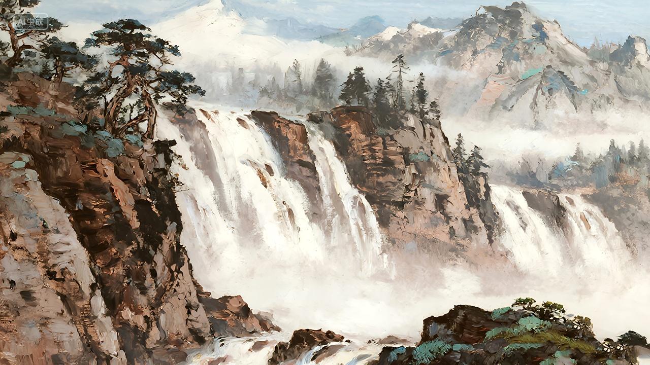 黄果树瀑布艺术品名画水彩画国画印刷高清图片