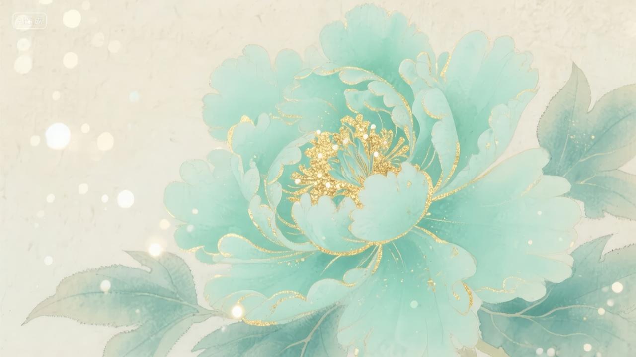 处暑节气淡雅牡丹花卉国画工笔画背景图