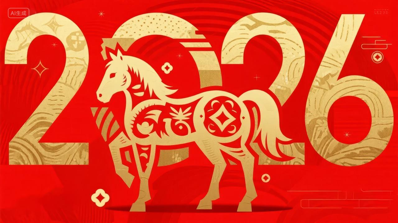 2026马年春节新年贺卡红色剪纸背景图