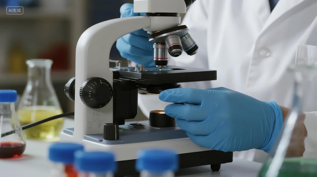 医疗科研实验室科学家用显微镜研发背景