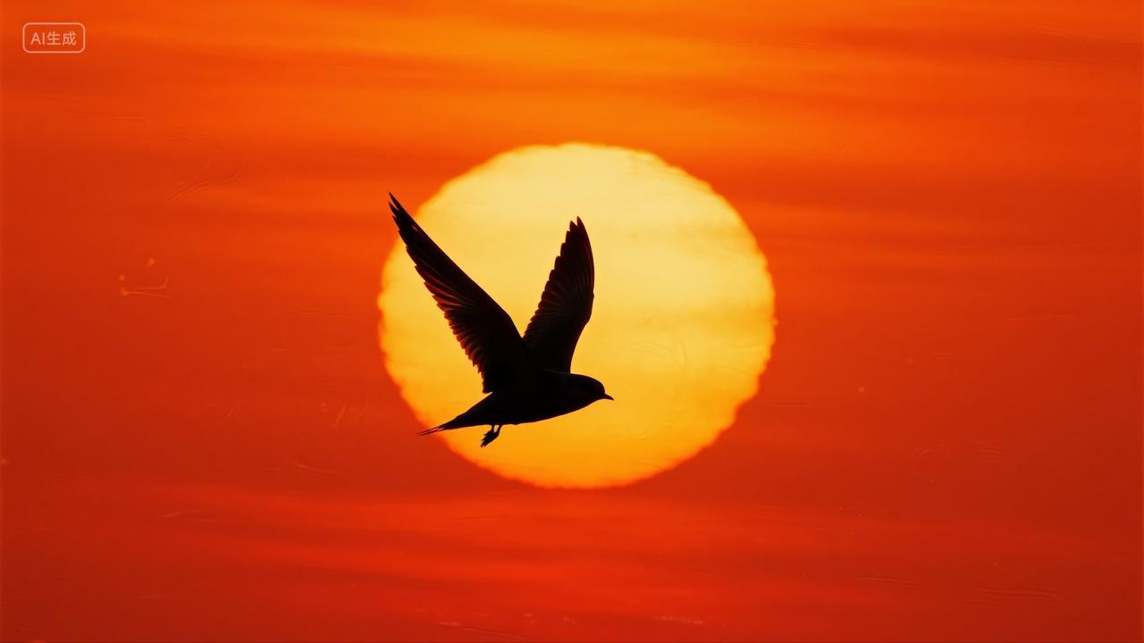 日落飞鸟剪影希望自由励志概念背景图