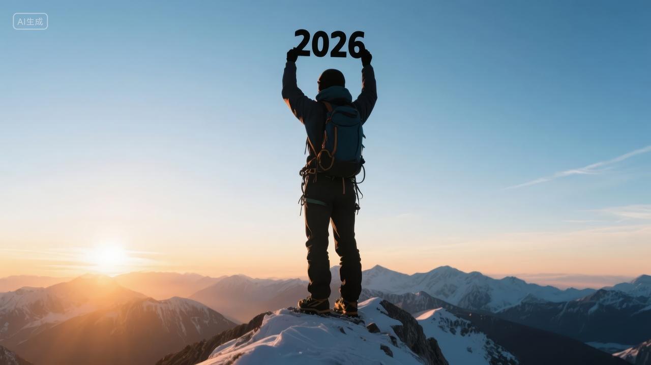 2026新年企业年会登山成功挑战目标背景