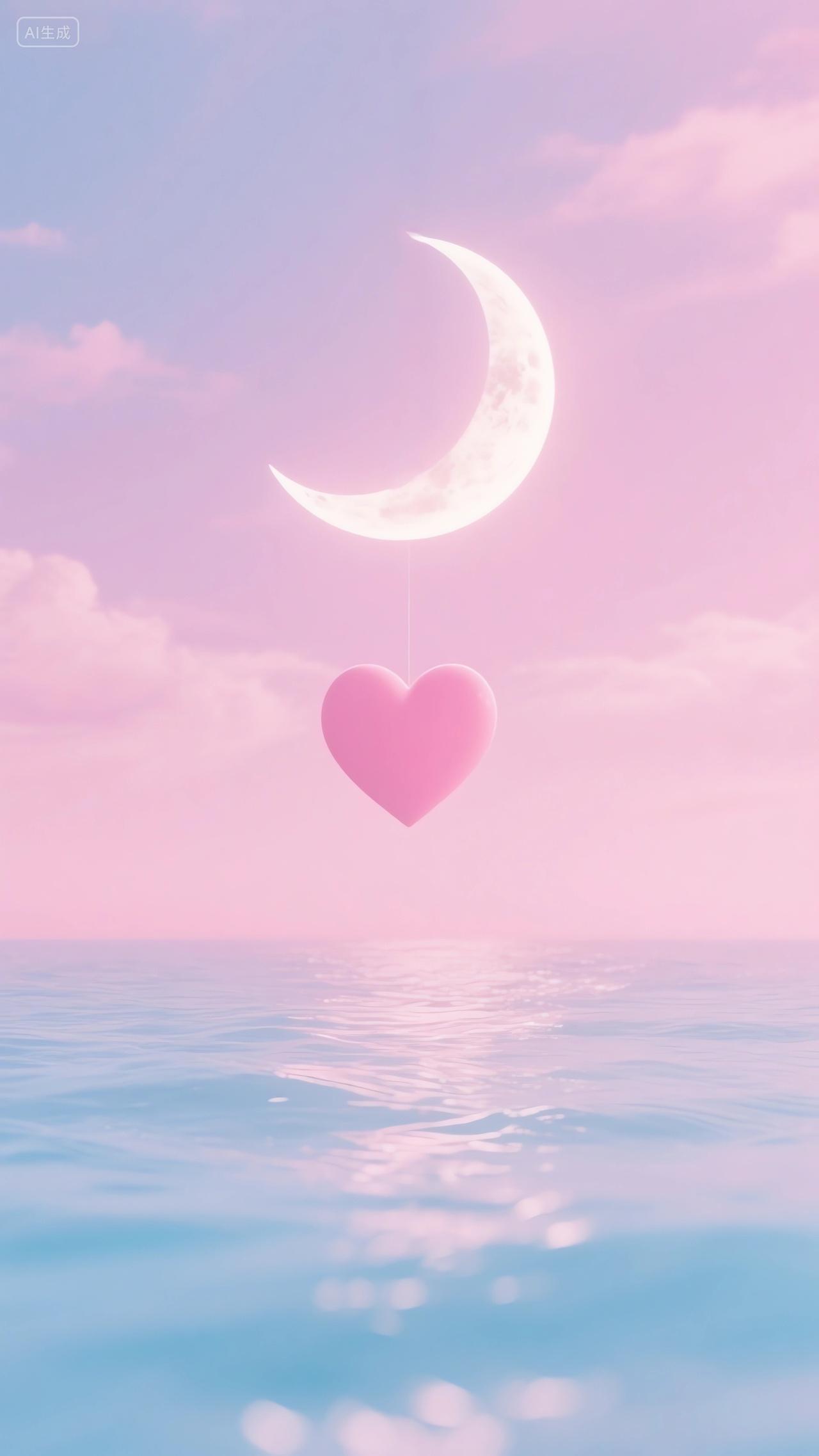 七夕粉空月悬心海浪漫景