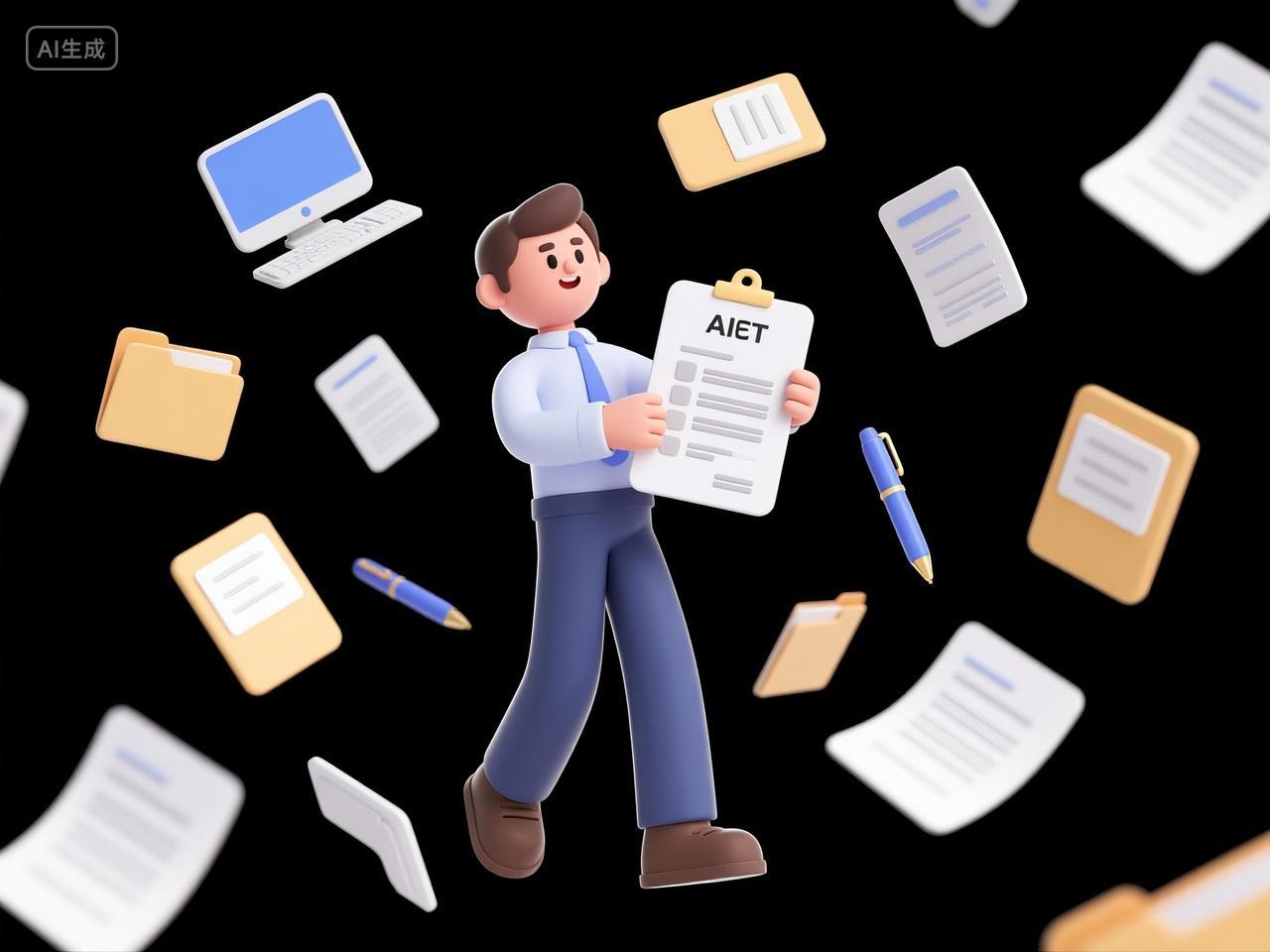 3D风格公司职场场景公司里飞舞的文件和工作人员上班族