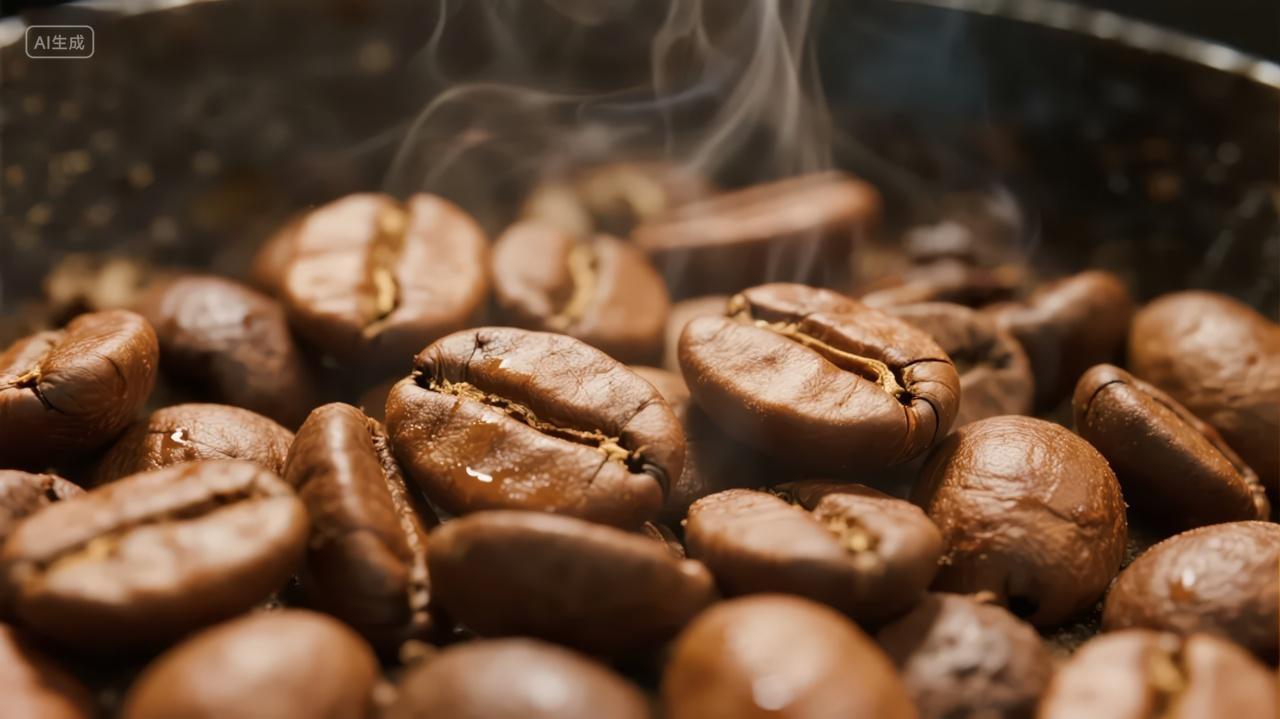 咖啡豆烘焙特写咖啡馆餐饮行业背景图