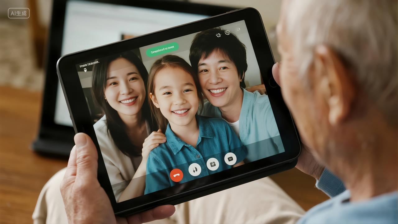 中秋节重阳节老人视频通话科技助老背景