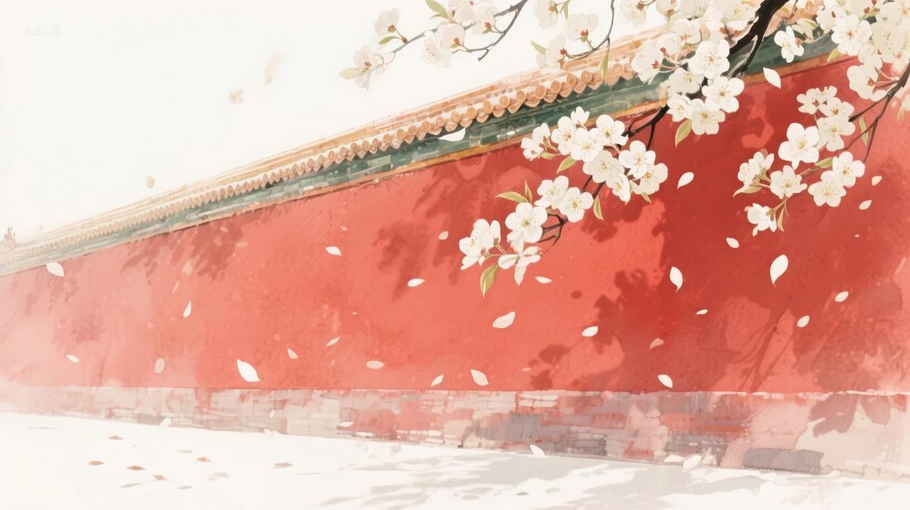 七夕节中式红墙白花古典浪漫爱情背景