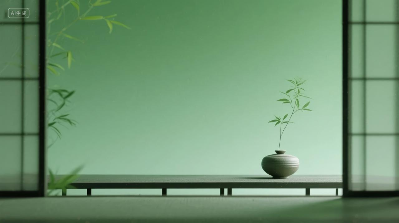 处暑节气日式禅意茶室榻榻米冥想背景