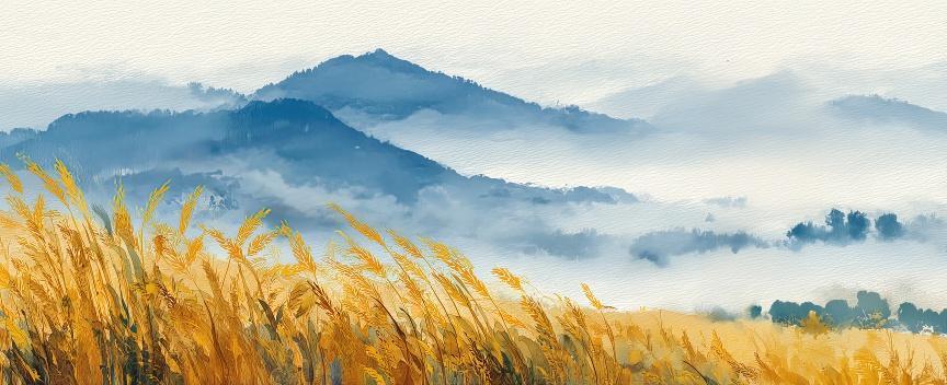 户外麦穗山丘云雾二十四节气秋分立秋海报背景