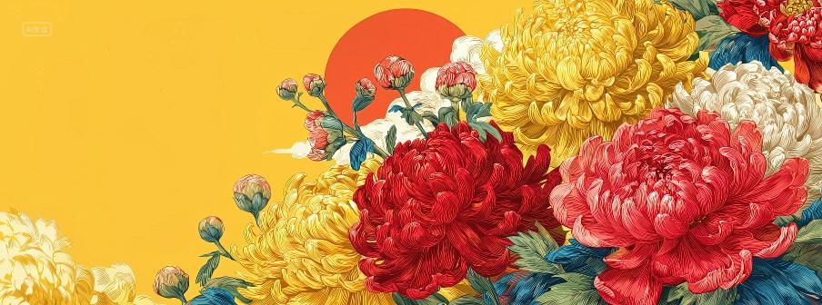 菊花夕阳二十四节气立秋秋分海报背景