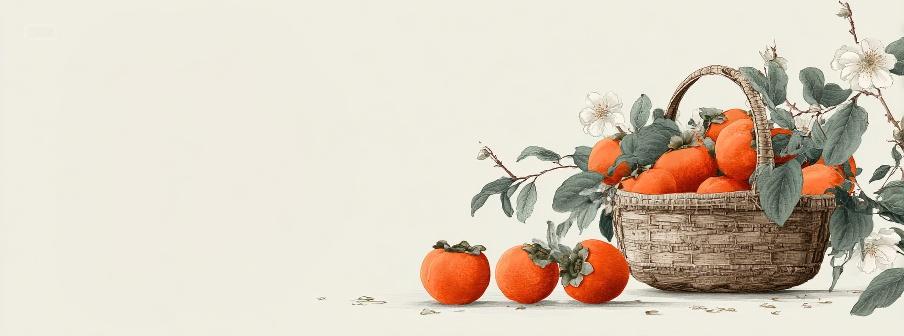 一篮子柿子二十四节气立秋秋分海报背景