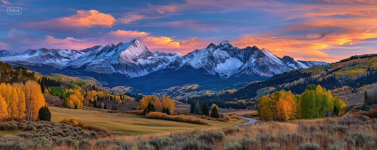 户外风景枫树雪山云彩二十四节气秋分立秋海报背景