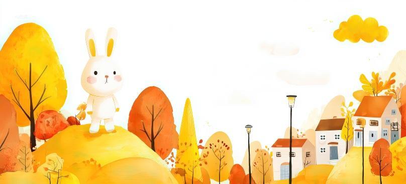 枫树乡村兔子二十四节气立秋秋分扁平风插画海报背景